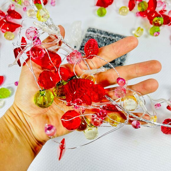 Vintage String lights Faceted Grapes Berries and Leaves Fruit Christmas holiday - Picture 2 of 8